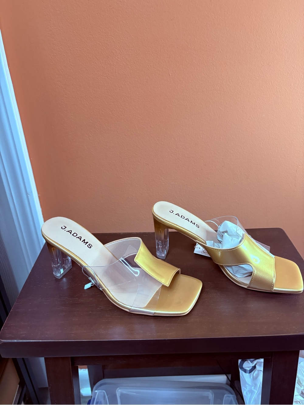 Adams Gold Metallic Clear Heel Slide Mules - Picture 4 of 6